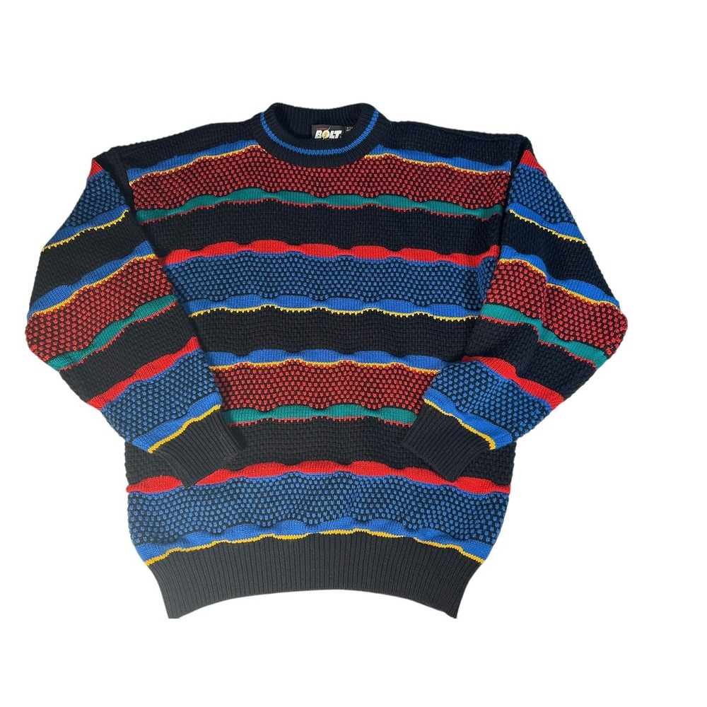 Lightning Bolt Sweater Men's XL 90s Vtg Loud Grandpa Cosby Textured Coogi Style